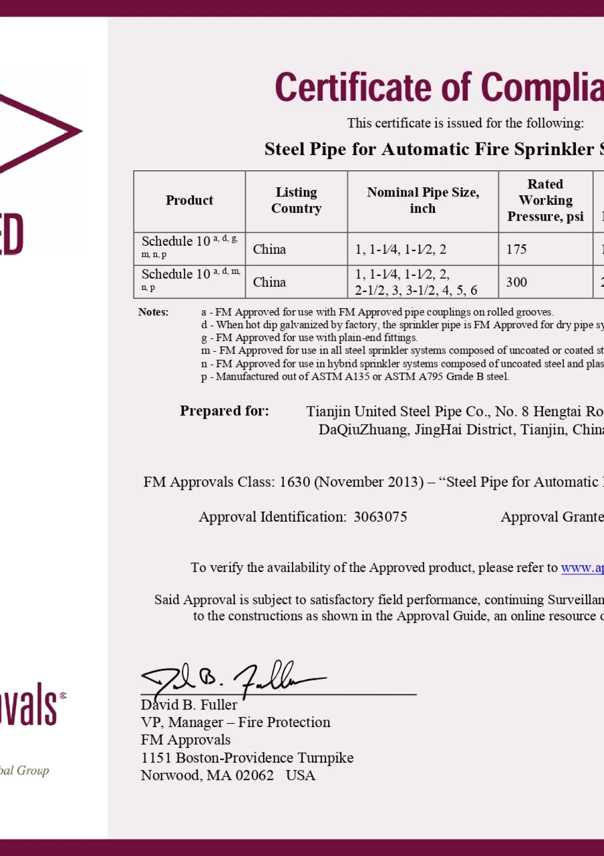 FM APPROVED Automatic Fire Sprinkler Systems